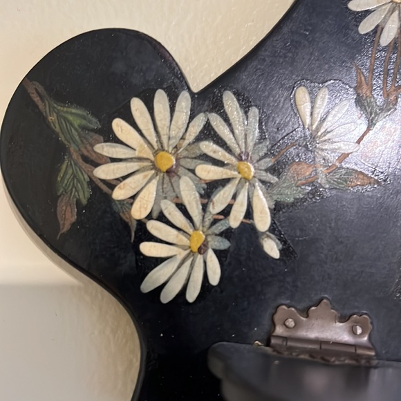 Antique black lacquered hand painted wall mirror shelf - Picture 6 of 7